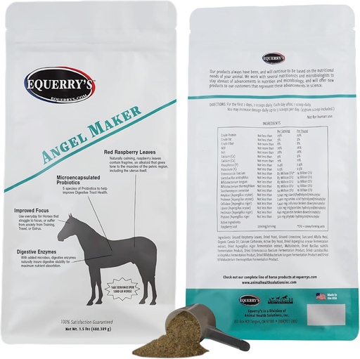 [BRSWICQQAF6Q2EA3] Equerry's Angel Maker, Raspberry Leaf, Microencapsulated Probiotics Supplement for Horse Ulcer Treatment & Digestive Health Calmness & Focus, 1.5lb.
