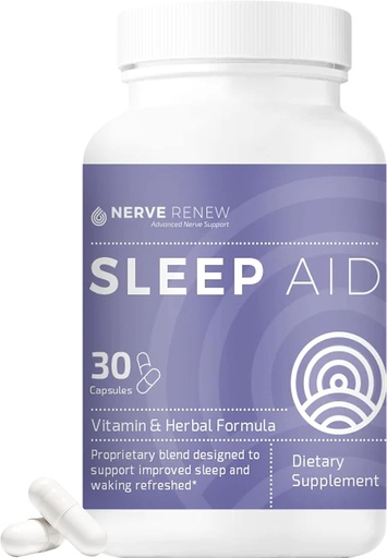 [BRSW2ATQDF5QKF3X] NERVE RENEW Sleep Aid - Dietary Supplement for Better Sleep - 30 Capsules - Works Fast - Gentle All-Natural Herbal and Vitamin Formula with Melatonin, Magnesium, Zinc, Amino Acids, Herb Extracts