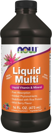 [BRSWIYQTPJ4BMFY3] NOW Foods Supplements, Liquid Multi, Fast Absorption, Liquid Vitamin & Mineral, Wild Berry Flavor, 16-Ounce
