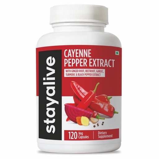 [BRSRAYDQBMIG2AL7] STAY ALIVE Cayenne Pepper Capsules, 6-in-1 Capsicum Blend w/Ginger, Garlic, Turmeric, Beet Root, and Black Pepper Extract, 120 Cayenne Capsules, Non-GMO & Gluten-Free Capsimax Capsaicin Supplement