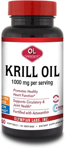 [BRSWIYA6C4FGCH3G] Olympians Labs Antarctic Krill Oil, 1000mg Caps avec Astaxanthin, Omega-3, EPA, DHA, Immune, Joint & Cerveau Support, 60 Softgels
