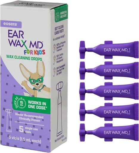 [BRSRAFATDMAWCCTK] eosera® Ear Wax MD® para nenos - Ear Wax limpeza Drops, 5pk Vials | acción rápida | Breaks Down & Dissolves Ear Wax en tan pouco como 1 tratamento | Clinically Proven | Gentle & Safe I for Kids Age 2+