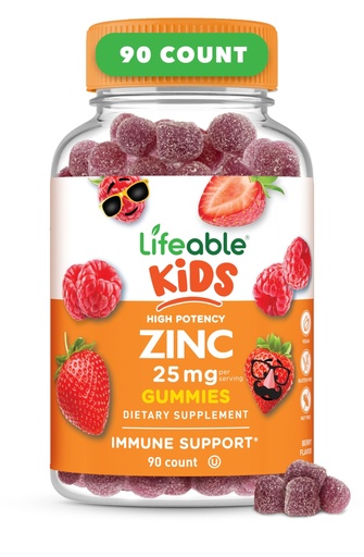 [BRSWYHT5PMGRQELP] Lifeable Zinc for Kids | 25mg | Great Tasting Natural Flavored Zinc Gummies | Gluten Free Vegetarian Non GMO Zinc Supplements | Kids Zinc for Immune Support | 90 Gummies