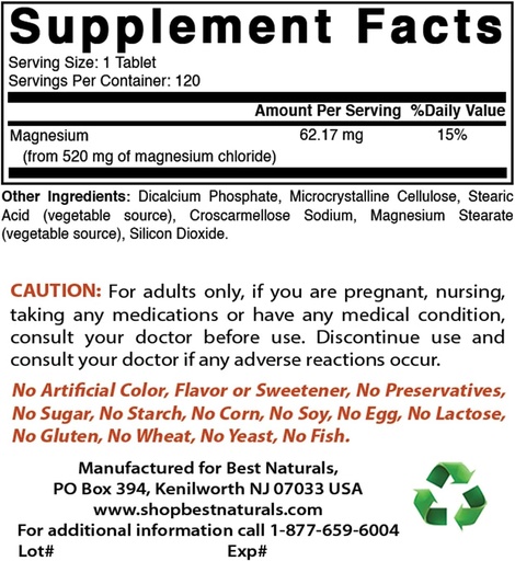 [BRSRMBDROUHRE23O] Magnesio Chloride 520 mg &amp; Selenium 200 mcg