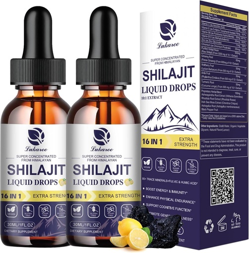 [BRSRABQ5DMJWY3DH] (2 Pack) Shilajit for Men & Women, 16-in-1 Liquid Shilajit Drops, Trace Minerals, Ginseng, Turmeric, Ashwagandha, Immune Support, Energy Boost & Joint Health, 2 FL. Oz