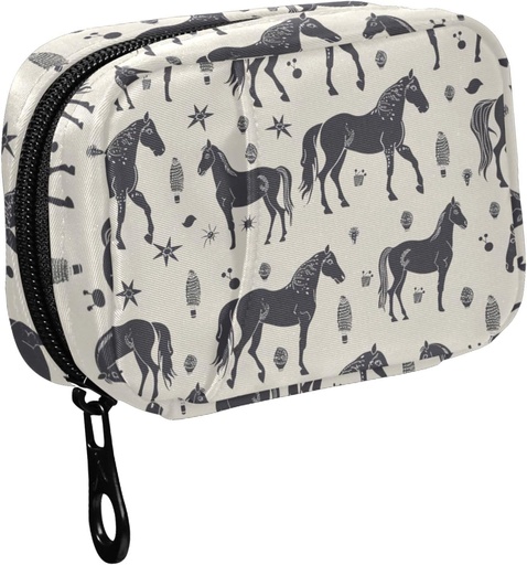 [BRSRABTYOIARAYL4] Fustylad Black Horse Silhouette ja erilaisia sisustus elementtejä Pill Organizer laukku, Viikoittain Kannettava pillerilaatikko Zipper varastointiin Vitamiinit Kalan Öljyt Lääkkeet Lisäravinteet