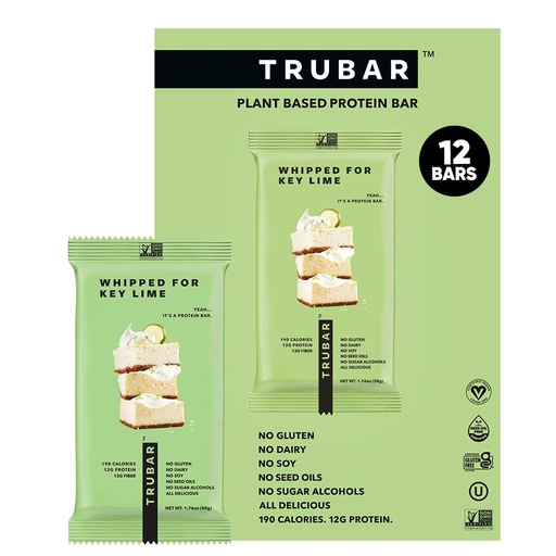 [BRSWYY32DF6WG3A3] TRUBAR Vegan Protein Bar, Whipped for Key Lime, Gluten Free, Plant Based, High Fiber, Dairy Free, Low Fat, Non GMO, No Sugar Alcohols, 12G Lean Protein, 13G Fiber, Healthy Snack Bars, 12 CT