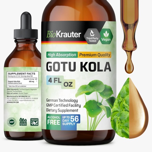 [BRSROGAROIBW23T7] BIO KRAUTER Gotu Kola Tincture - Centella Asiatica Extract - Alcohol and Sugar Free Gotu Kola Extract - Vegan drops 4 Fl.Oz.