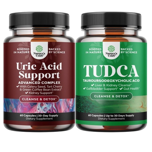 [BRSRMAI3OJ5WY2QZ] Bundle of Herbal Uric Acid Cleanse and Detox and Advanced TUDCA Liver Support Supplement - Essential Daily Kidney Cleanse and Uric Acid Support - for Gallbladder Liver and Kidney Support