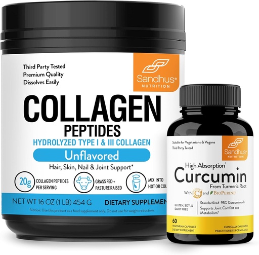 [BRSROAYEPJ6QI3DK] Sandhu's Collagen Peptides Powder & Curcumin with Bioperine| Supports Immune Function