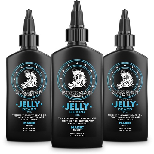 [BRSWYBALCBYRACDA] Bossman Jelly Beard Oil for Men - 3 Pack (12 oz in Total, Magic Scent) – Softens, Moisturizes & Conditions with Natural Ingredients