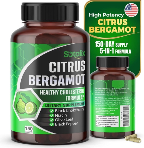 [BRSW2AA7CQGQYEY7] Premium Citrus Bergamot Luomu Bergamot täydennysosa Niacin Black Chokeberry Olive Leaf Black Pepper - Heart & Circulatory Function Tuki 150 päivän (150 Count (Pack 1))