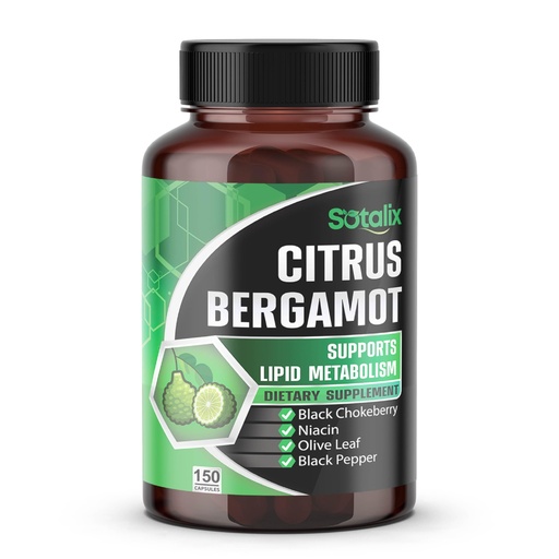 [BRSW2AA7CQGQYEY7] Premium Citrus Bergamot Organic Bergamot Supplement with Niacin Black Chokeberry Olive Leaf Black Pepper - Heart & Circulatory Function Support 150-day Support (150 Count (Pack 1))