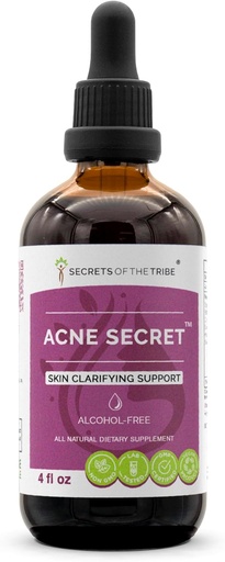 [BRSWKFIOOYPQKF32] Secrets of the Tribe Acne Secret Alcohol-Free Extract, Tincture, Glycerite Boldo, Corn Silk, Stinging Nettle Leaf, Alfalfa, Senna Leaf. Skin Clarifying Support (4 Fl Oz)