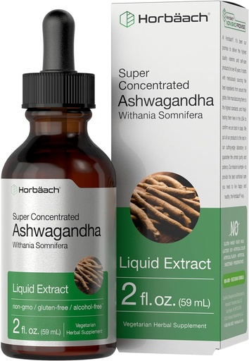 [BRSWGHA2AQIAAC3B] Horbäach Ashwagandha Liquid Drops | 2 Fl Oz | Tincture Extract for Women and Men | Alcohol Free Supplement | Withania Somnifera Root | Vegetarian, Non-GMO, and Glute