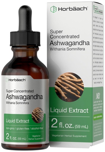 [BRSWGHA2AQIAAC3B] Horbäach Ashwagandha Liquid Drops | 2 Fl Oz | Tincture Root Extract | Alcohol Free Supplement for Women and Men | Withania Somnifera | Vegetarian, Non-GMO, Gluten Free