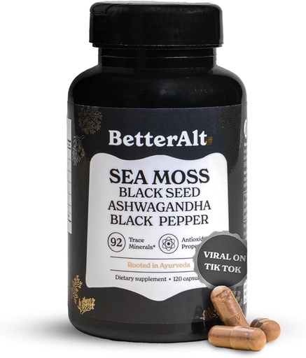 [BRSROAD6BV6BGCL7] Better Alt Seamoss Capsules- Irish Sea Moss with Black Seed Oil, Ashwagandha & Black Pepper for Stamina, Strength & Endurance- High Potency Sea Moss Supplement - 60 Servings, 120 Capsule
