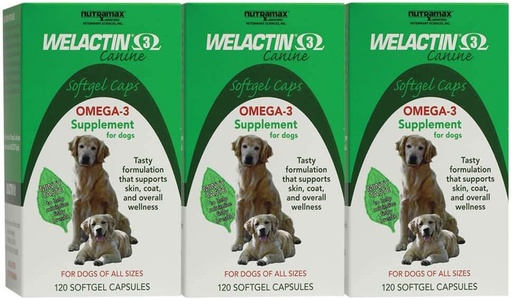 [BRSWI2QGO4HRGFQZ] Nutramax Welactin Omega-3 Fish Oil Skin and Coat Health Supplement Liquid for Dogs - 3 Pack, 360 Guztira Softgels