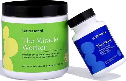 [BRSRMBQRCNYRG3Q6] GutPersonal The Gut Fix™ Bundle: The Miracle Worker Magnesium Powder Supplement, Strawberry Flavor, 30 Servings + The Booster Targeted Probiotic, Capsule, 60 Servings