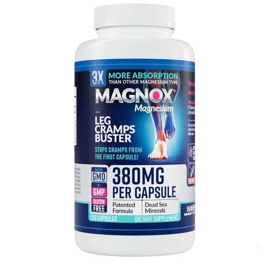 [BRSROA33O4FQKCDZ] MAGNOX® Buster | Patented Clinically Tested 380mg Magnesium Supplement for Spasms & Leg Cramps at Night | One Capsule a Day for Almost Full Dosage | 3X More Absorption | Dead Sea Minerals (120 Caps)