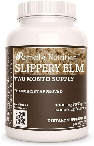 [BRSW22YKBF6RQ3TU] Remedy's nutrition Slippery Elm Bark | 1,000 mg, 60 Vegan Capsules Herbal Dietary Supplement | Two Month Supply
