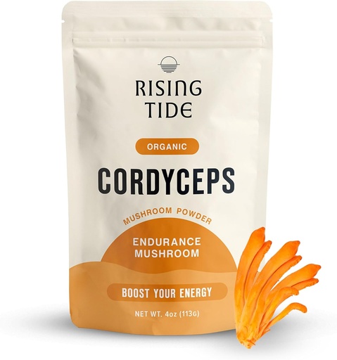 [BRSROEILBZ7WC2TF] Rising Tide Organic Cordyceps Mushroom Powder - Highly Concentrated Cordyceps Extract Powder to Boost Energy, Stamina, and Athletic Performance - 4 OZ Vegan, Non-GMO