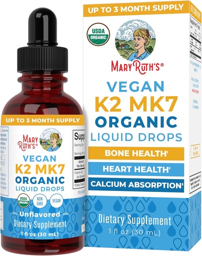 [BRSW22YBOB7QYF33] MaryRuth Organics USDA Organic Vitamin K2 MCT Liquid Drops til voksne & Kids Note 124; 100 mcg K2 MK7 per servering + Organic MCT Oil
