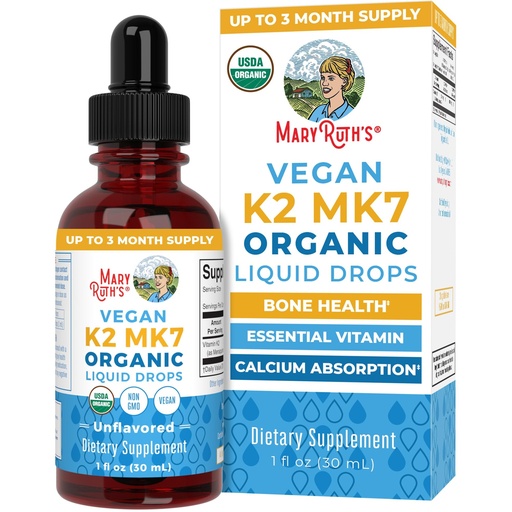 [BRSW22YBOB7QYF33] MaryRuth’s USDA Organic Vitamin K2 MK7 Liquid Drops for Adults & Kids | Sourced from Natto | Menaquinone- 7 | Vegan K2 Vitamin for Bone Health & Calcium Absorption | 1oz | Up to 90 Servings