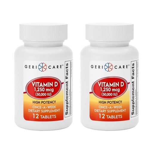 [BRSRAZYDCN6QIET7] GeriCare Vitamin D 1,250mcg (50,000 IU) High Potency, Supports Bone Density, Muscle Health, Immune Function, and Calcium Absorption, Once-A-Week Dietary Supplement, 12 Count (Pack of 2)