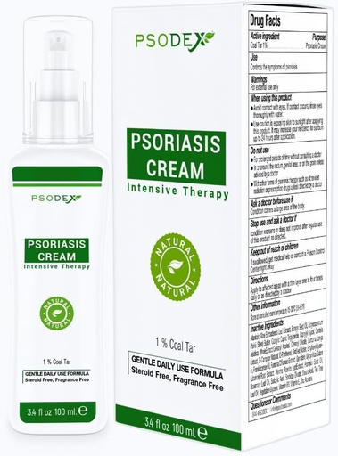 [BRSW2GQQDIHROELB] Crema de Psoriasis PSODEX – 3.4fl oz Tratamiento de Psoriasis Topical con Tar de carbón, Ácido salicílico, Aceite de Té, Aloe Vera – Ingredientes All-Natural – Soothing and Moisturizing Coal Tar Psoriasis Cream