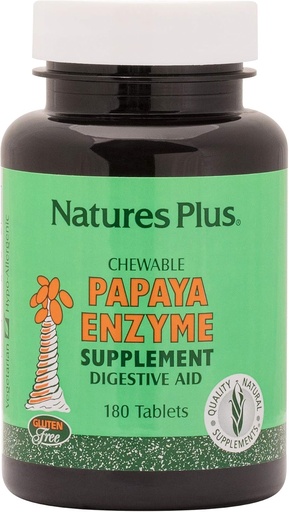[BRSWIYTYCUOG2ELA] Natures Plus Papaya Enzyme - 6 mg Papain - All Natural Digestive Aid Supplement, Contains Amylase & Protease - 180 Chewable Tablets (180 Servings)