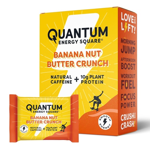 [BRSROGL4OUMBOGT6] Quantum Energy Square: Energy Bar with Caffeine & 10g Protein. Delicious Healthy Snack On The Go. (Vegan, Gluten-free, Soy-free, Dairy-free) - Banana Nut Butter Crunch 8Pk