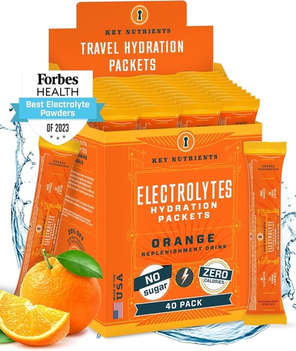 [BRSROGIFBNYWK2Q7] KEY NUTRIENTS Electrolytes Powder Packets - Tangy Orange 40 Pack Hydration Packets - Travel Hydration Powder - Made in USA - No Sugar, No Calories, Gluten Free