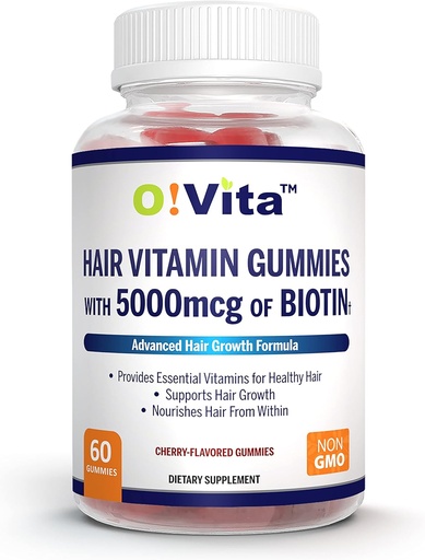 [BRSWYGIZCEHA2ALD] Hair Vitamin Gummies with 5000mcg of Biotin, Strong and Healthier Hair Supplement, Promotes Faster Hair Growth for Women and Men (60 Non-GMO Gummies)