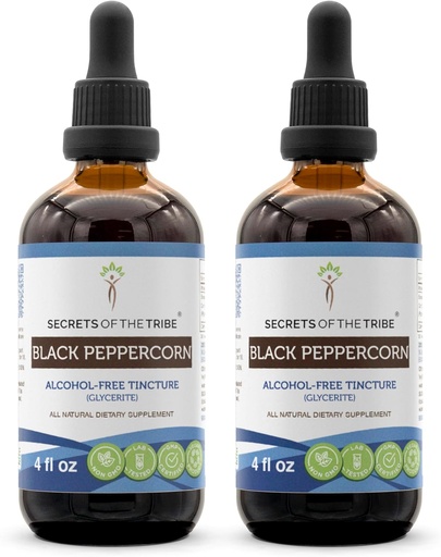 [BRSWGYAHPICBUEYV] Secrets of the Tribe Black Peppercorn Alcohol-Free Liquid Extract, USDA Organic Black Peppercorn (Piper nigrum) Tincture Supplement (2x4 FL OZ)
