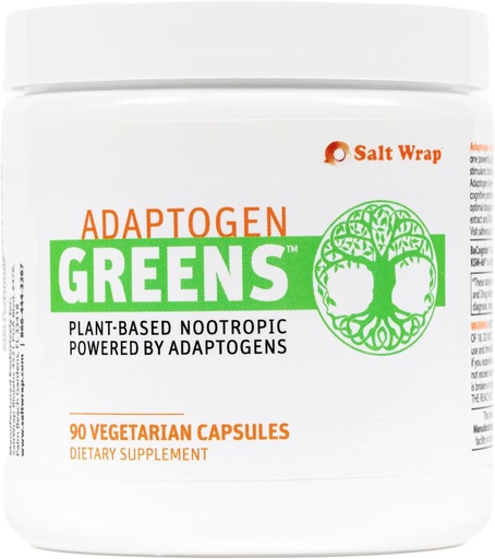 [BRSROC37ABYBYCLG] SaltWrap Adaptogen Greens - Mind-Body Resilience Formula - Caffeine-Free Nootropic for Stress, Focus, and Cognitive Performance - 90 Capsules