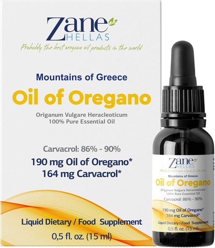 [BRSW2CY5DJYQ4ETL] Zane Hellas 190 mg Oregano Oil-164 mg Carvacrol per Serving-4 Drops Daily. 100% Greek Undiluted Oil of Oregano. 86%-90% Min Carvacrol. Probably The Best Oregano Oil in The World. 0.5 fl. oz.- 15ml.