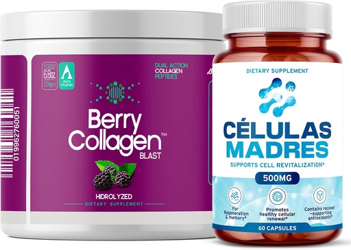 [BRSRAAAKCEJWY2T7] AFA Stem Cell Supplements 500mg & Berry Collagen Blast Bundle | Support Antiaging, Immunity, Joint & Gut Health | 60 Caps + Hydrolyzed Collagen Powder | Hair, Skin, Nail & Bone Support | 204g