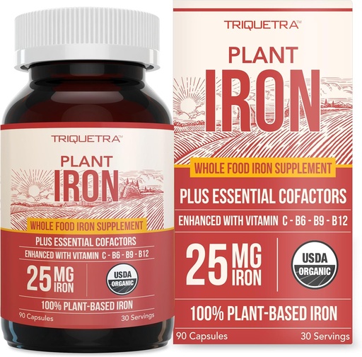 [BRSRAZYEC4CQGDY4] Organic Iron Supplement | Bütün Qida Mineral & Kofaktorlar, 25 mq Elemental | Yadda saxladılmış Absorps Plus Kan Sağlamlıq Vitaminlər - Paltyasiya Formları - Sağlamlıq Levelları və Kan Sağlamlıq - 90 Capsules