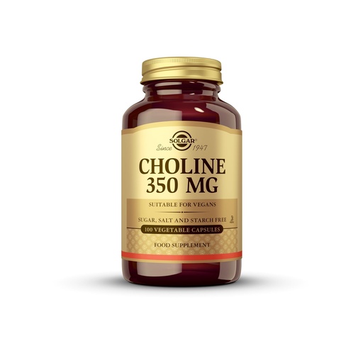 [BRSWIYQ4CEPROC3E] Solgar Choline 350 mg, 100 Vegetable Capsules - Supports Healthy Brain & Cellular Function - Vegan, Gluten Free, Dairy Free, Kosher - 100 Servings