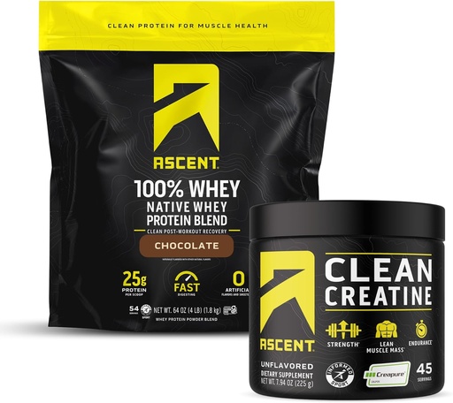 [BRSROBTYCUBWE3LJ] Ascenso 100% Whey Protein Powder, Chocolate 4 lb &amp; Creatine Monohydrate Powder, Desflavored 45 Servings