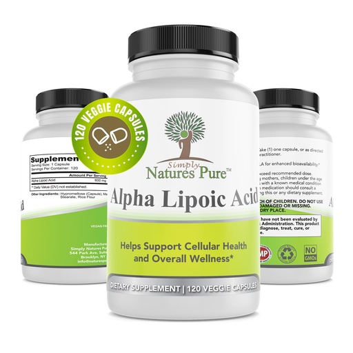 [BRSWKFYABYNQYCDI] Simply Natures Pure Alpha Lipoic Acid 600mg 120 Veggie Capsules, Non-GMO Thioctic Acid 4 Month Supply