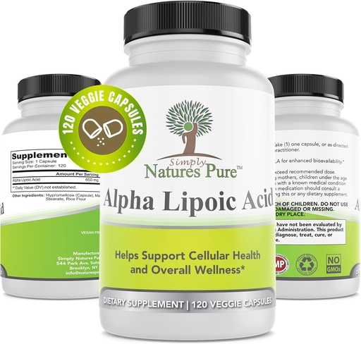 [BRSWKFYABYNQYCDI] Simply Natures Pure Alpha Lipoic Acid 600mg 120 Veggie Capsules, Non-GMO Thioctic Acid 4 Month Supply
