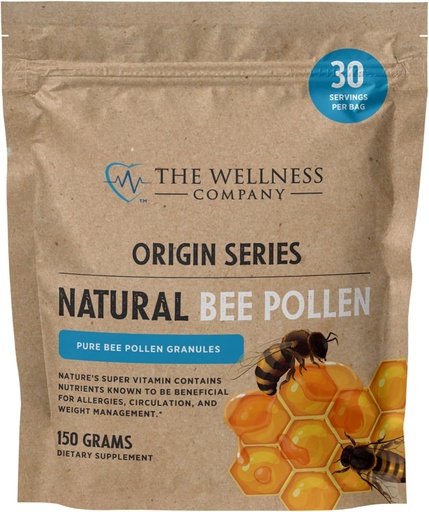 [BRSROHANAEBQ23DB] The Wellness Company Natural Bee Pollen – Allergy Support, Natural Energy, Antimicrobial, Immune Health - 2.5 Billion Pure California Pollen Grains, Mother Nature's Superfood
