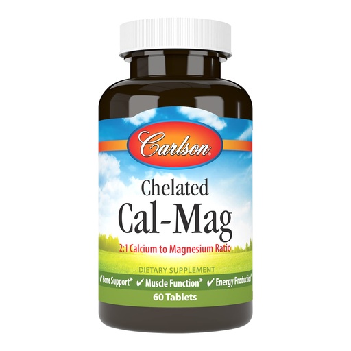 [BRSWIEIYOQIAYCTM] Carlson - Chelated Cal-Mag, 2:1 Calcium to Magnesium Ratio, Bone Support, Muscle Function & Energy Production, 60 Tablets