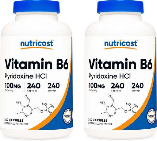 [BRSWKGYDOB5RCFDK] Nutricost Vitamin B6 (Pyridoxine HCl) 100mg, 240 Capsules (2 Bottles)