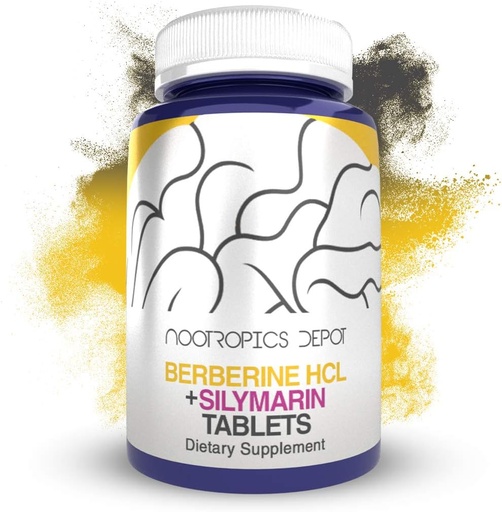 [BRSWGZL5DFYGEYI3] Nootropics Depot Berberine HCL + Silymarin Capsules | 500mg + 90mg | 60 Count | Supports Cellular Function, Metabolic Function