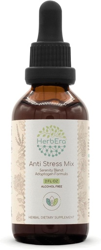[BRSWYEINDIIAY3LG] Anti Stress Mix B60 Alcohol-Free Extract Tincture, Eleuthero Root, Rhodiola Root, Schisandra Berry, Gotu Kola Herb, Holy Basil Herb. Serenity Blend: Adaptogen Formula 2 Fl Oz