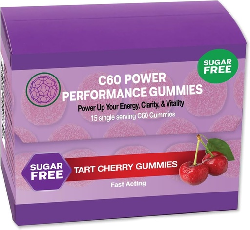 [BRSW2GA5DIFAI2TZ] C60 Power Gummies, 1 Box of 15 Servings Sugar-Free Tart Cherry - 99.99% Pura, Sublimada C60Carbon Fullerenes y Orgánica Coconut Oil, Made in The USA, Supports Energy & Mental Clarity