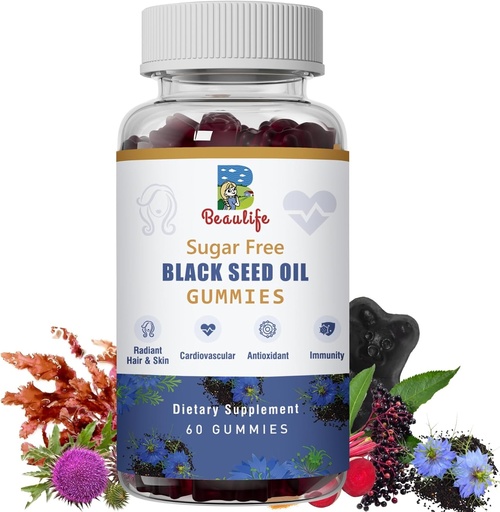 [BRSRAZL6CUJQI2D5] Black Seed Oil Gummies, Black Seed Oil, Sea Moss, Ashwagandha, Elderberry, Gurkemeje, C-vitamin, D-vitamin, zink, Beet Root Powder, Support Immunsystem, Lever, kardiovaskulær sundhed, strålende hår & hud